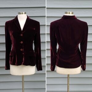 Vintage 90s Ralph Lauren Collection Burgundy Merlot Silk Blend Velvet Blazer 4